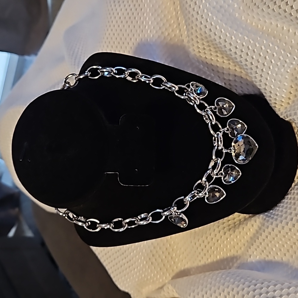 Paparazzi heart charm necklace grey stones